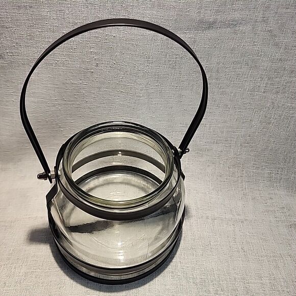 Black Metal Clear Glass Hanging / Tabletop Lantern Candle Holder 5” Tall Heavy - Picture 9 of 11